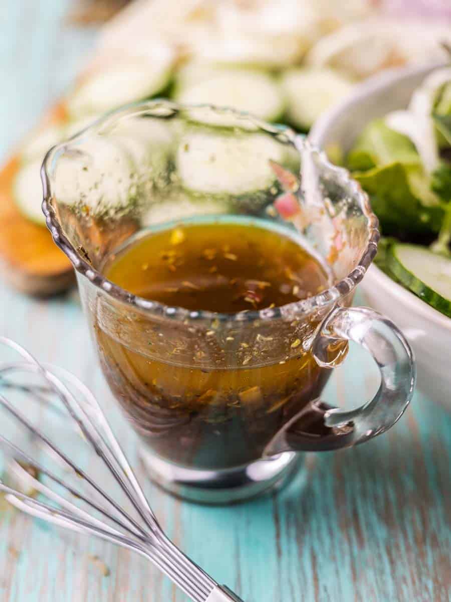 blackcurrant vinaigrette in a glass cup