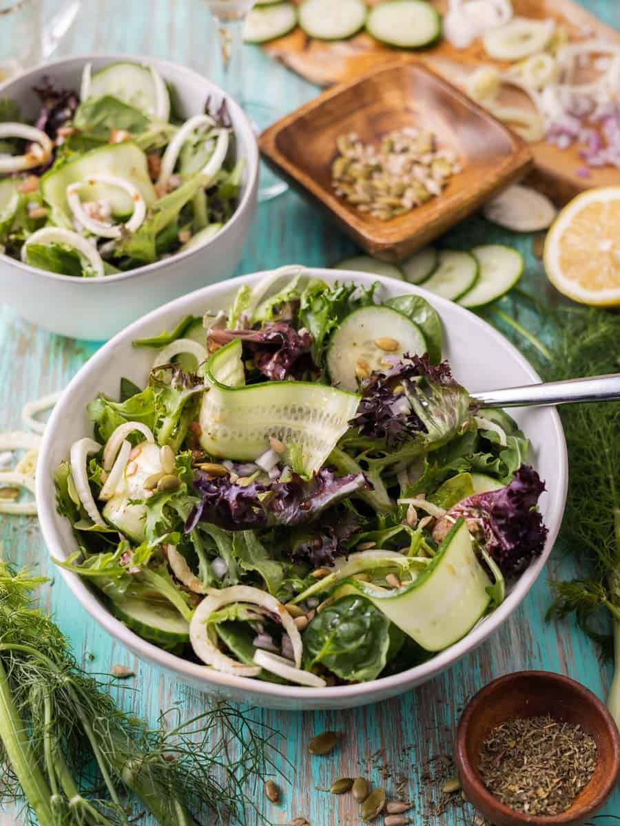fennel and cucumber salad in a bowl