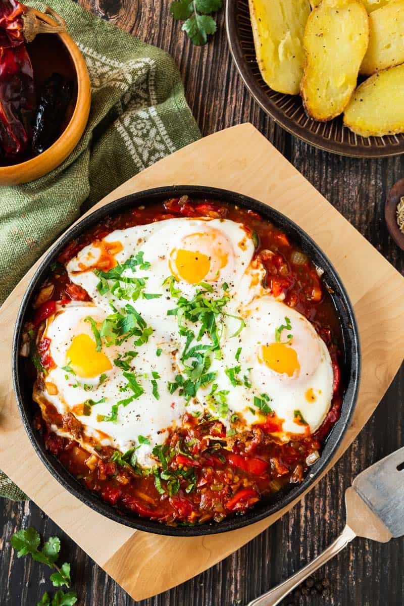 Mexican Baked Eggs and Fingerling Potatoes.