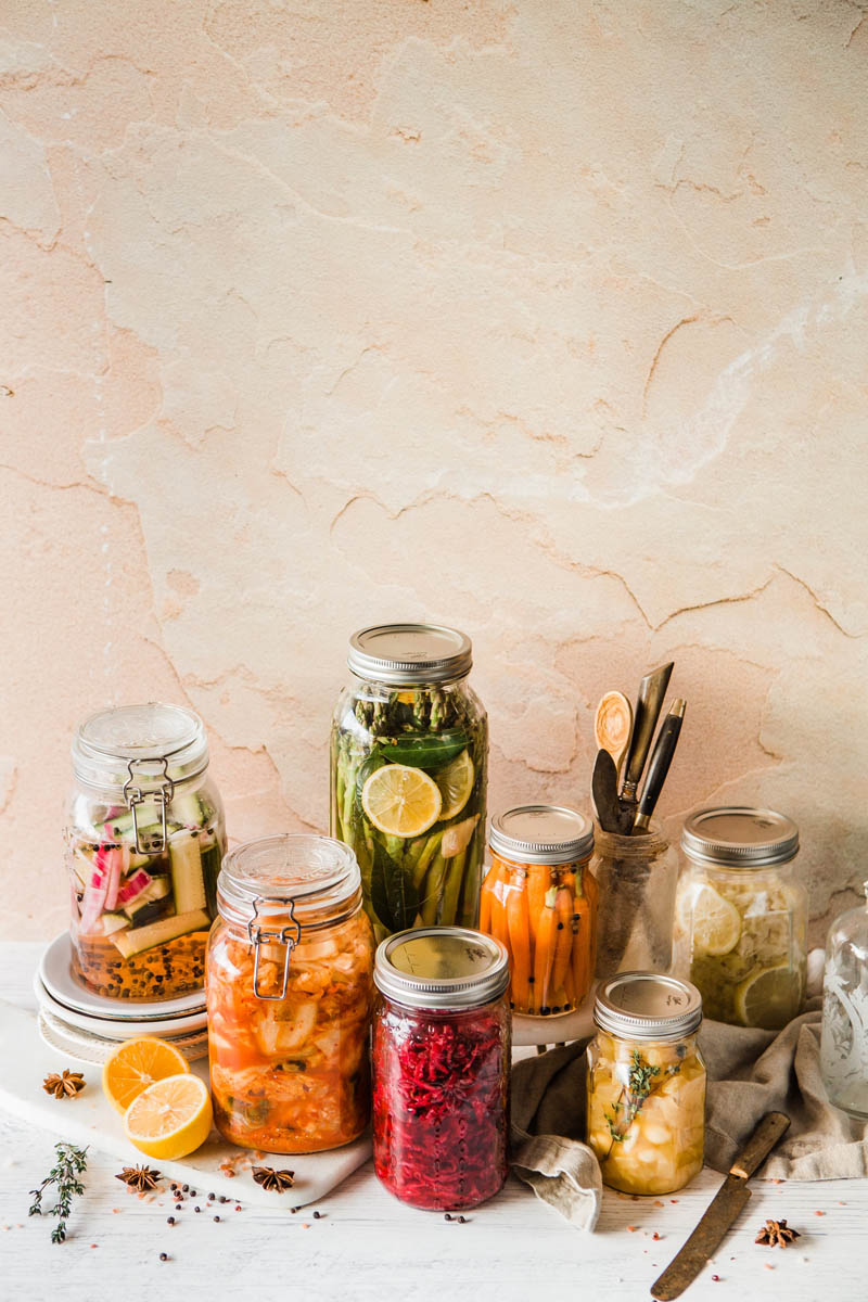 Pickled Vegetables in Jars.