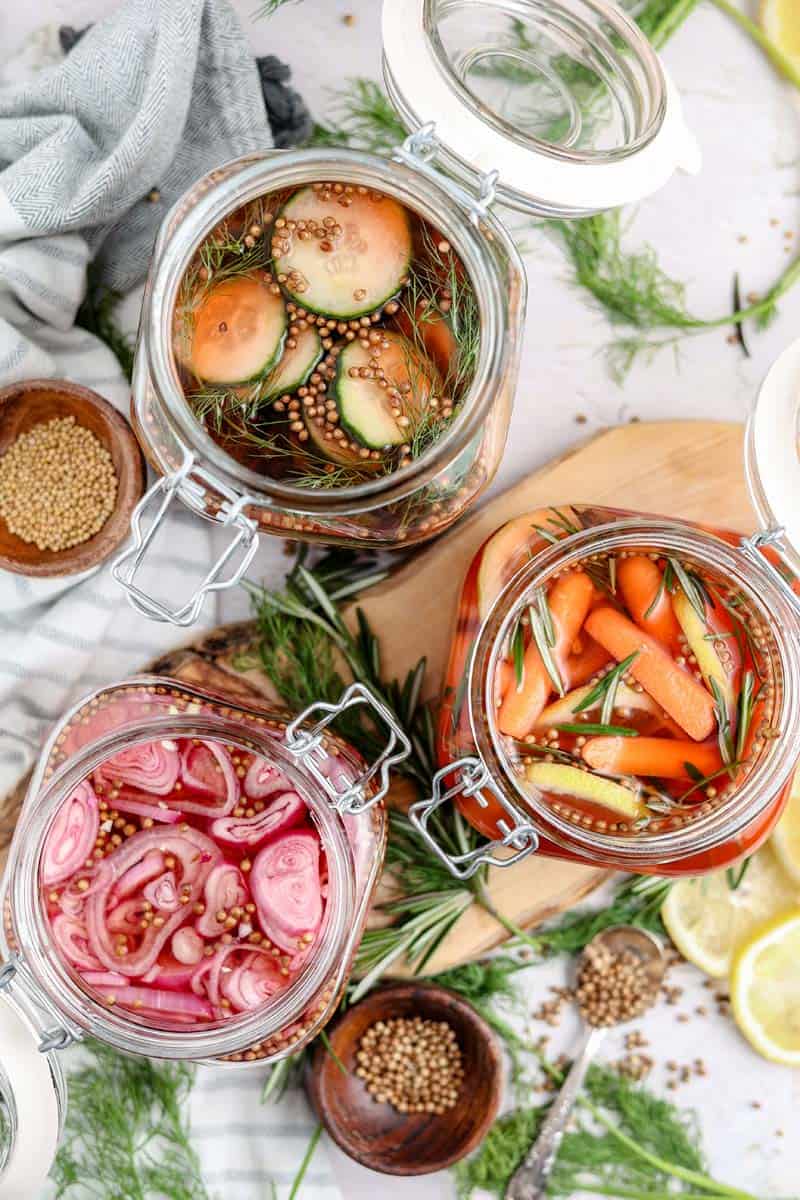 pickled vegetables in jars