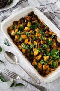 Vadouvan Cauliflower and Eggplant in casserole