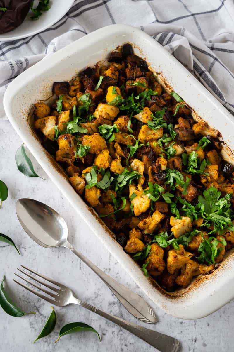 Vadouvan Cauliflower and Eggplant in casserole