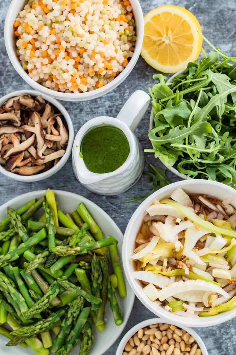 mushroom asparagus couscous salad components