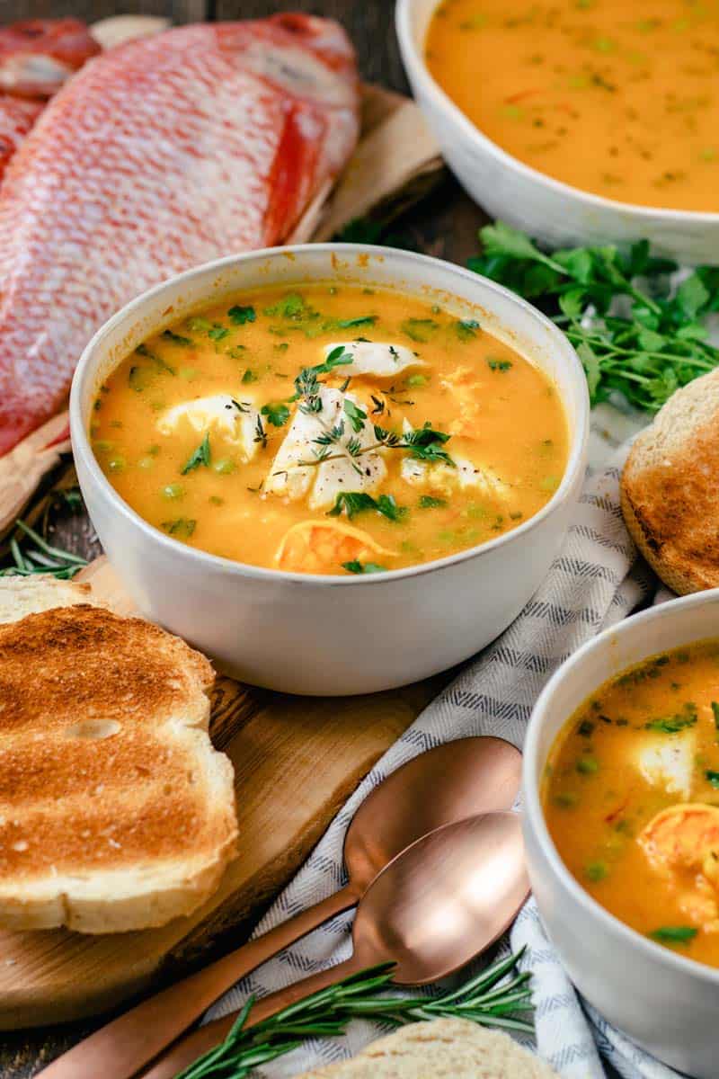 Bouillabaisse in bowl.