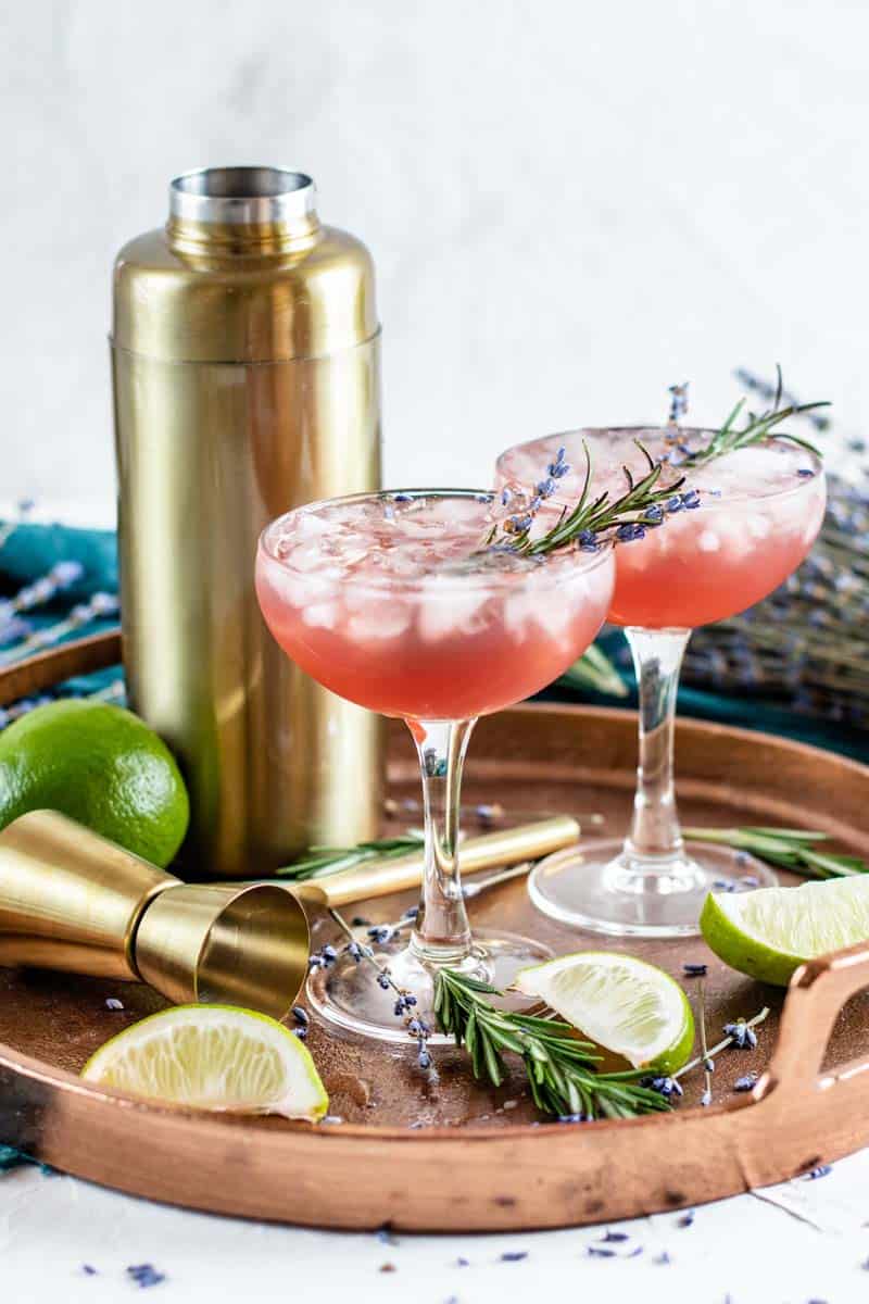 gin creme de cassis cocktail on tray