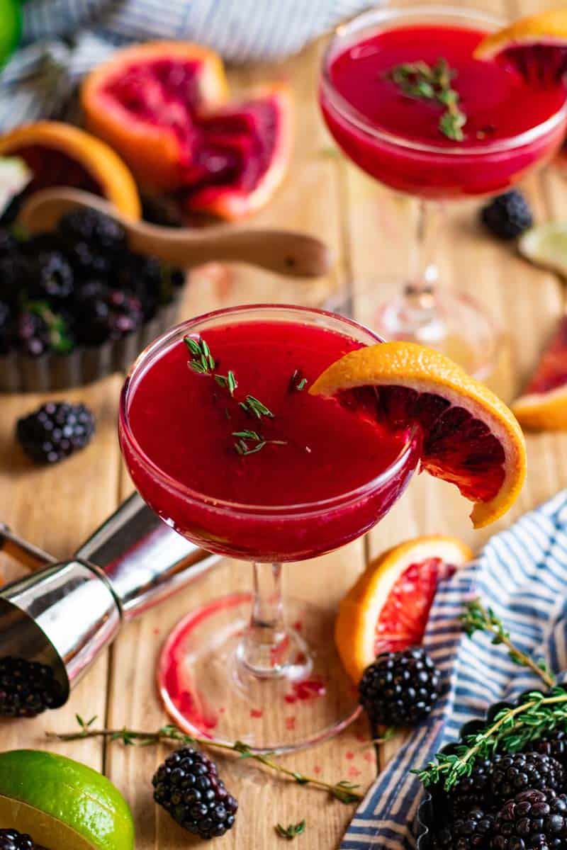 blackberry mezcal margarita in glass