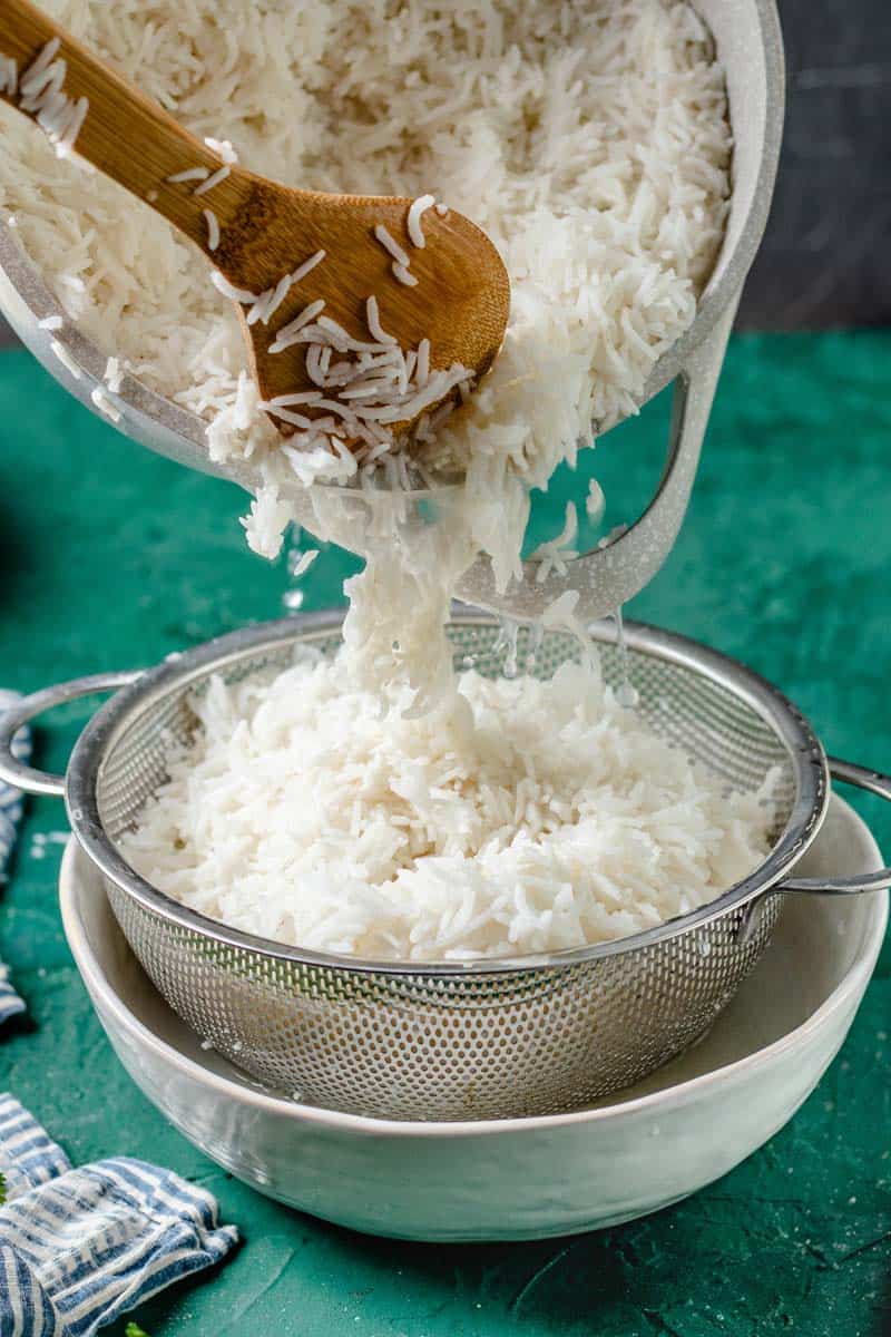 basmati rice strained through fine sieve