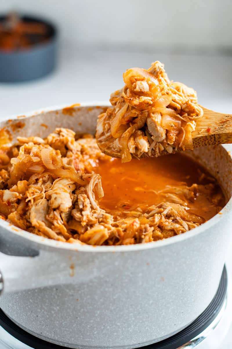 chicken tinga in a pot