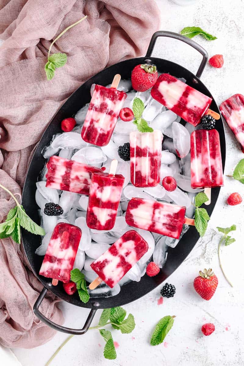 masala berry popsicles on ice