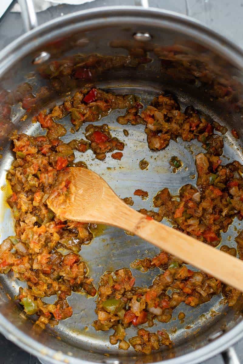 tadka in a stainless steel pot