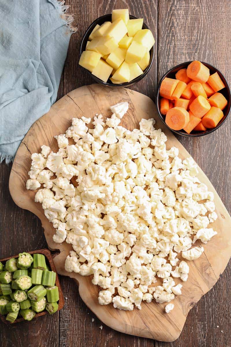 cut vegetables on a cutting board