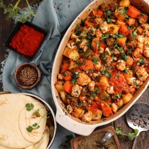 sabji in a casserole dish