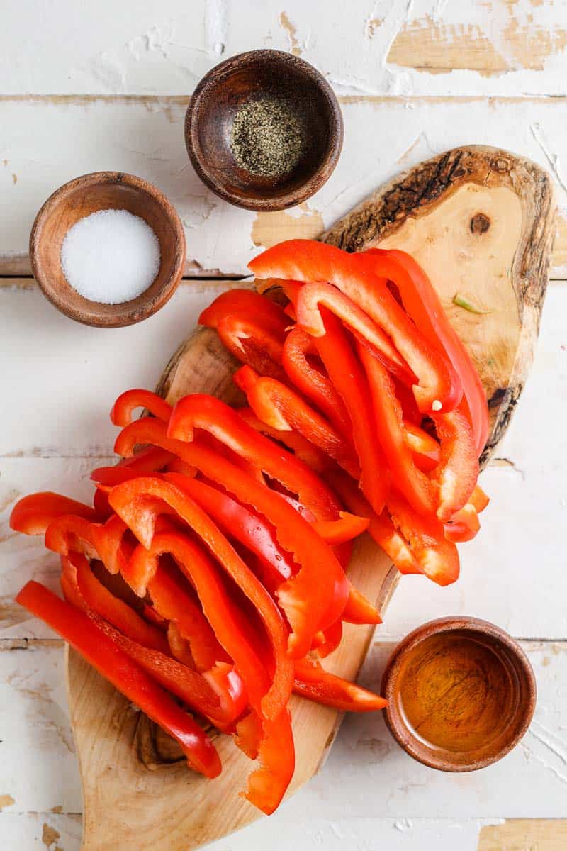 red peppers on a cutting board