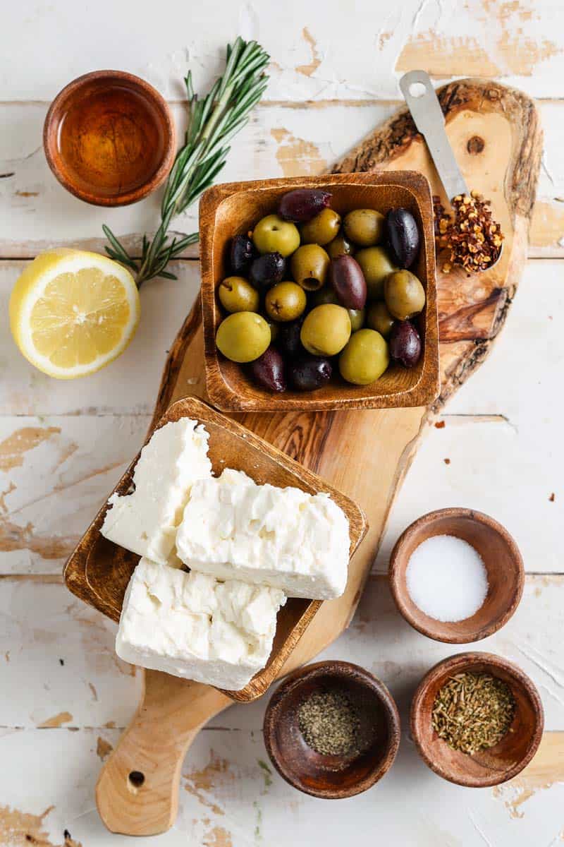 marinated greek olives and feta cheese ingredients