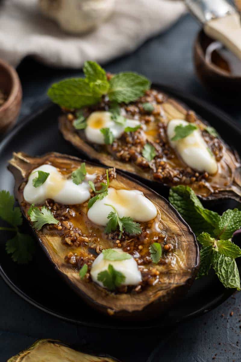 spiced baby eggplant on plate