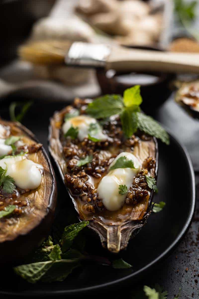 spiced baby eggplant on plate