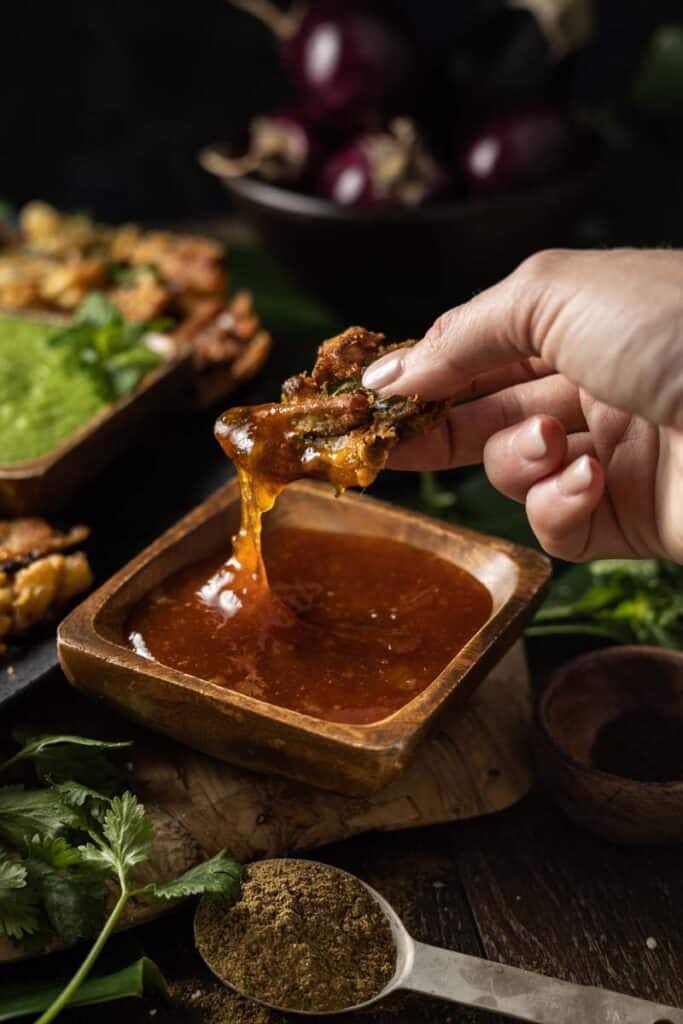Vegetable Pakoras with Mint Chutney
