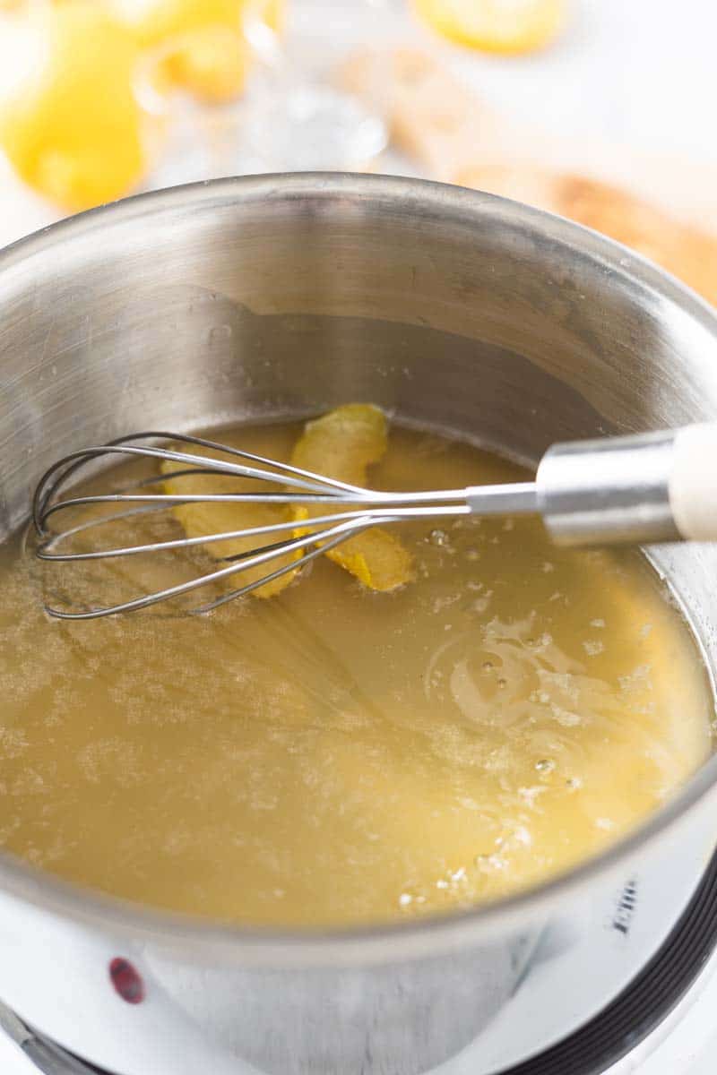 lemon simple syrup in a pot